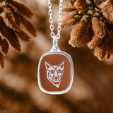 Coyote Necklace - Geometric Coyote Charm Pendant on Adjustable Sterling Silver Chain