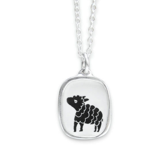 Black Sheep Necklace - Charm pendant for Rebel Maverick or Outsider - Sterling Silver and Enamel