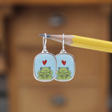 Frog Earrings - Sterling Silver and Vitreous Enamel Dangle Earrings - Gift for Frog Lover