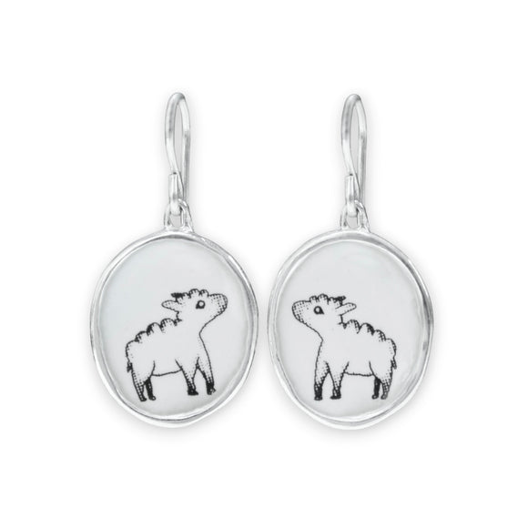 Sheep Earrings - Sterling Silver Dangle Earrings for Knitters Ranchers Christians