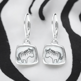 Sterling Silver Zebra Dangle Earrings on Lever Backs - Sterling and Enamel Zebra Jewelry