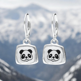 Sterling Silver Panda Dangle Earrings on Lever Backs - Sterling and Enamel Panda Jewelry