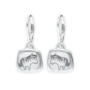 Sterling Silver Zebra Dangle Earrings on Lever Backs - Sterling and Enamel Zebra Jewelry