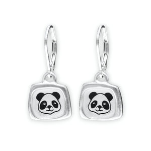 Sterling Silver Panda Dangle Earrings on Lever Backs - Sterling and Enamel Panda Jewelry