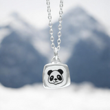 Teeny Tiny Enamel and Sterling Silver Panda Necklace on Adjustable Serling Chain - Panda Jewelry