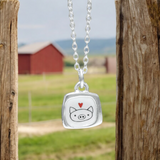 Teeny Tiny Enamel and Sterling Silver Pig Necklace on Adjustable Serling Chain - Pig Jewelry