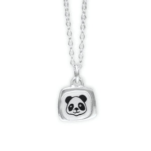 Teeny Tiny Enamel and Sterling Silver Panda Necklace on Adjustable Serling Chain - Panda Jewelry