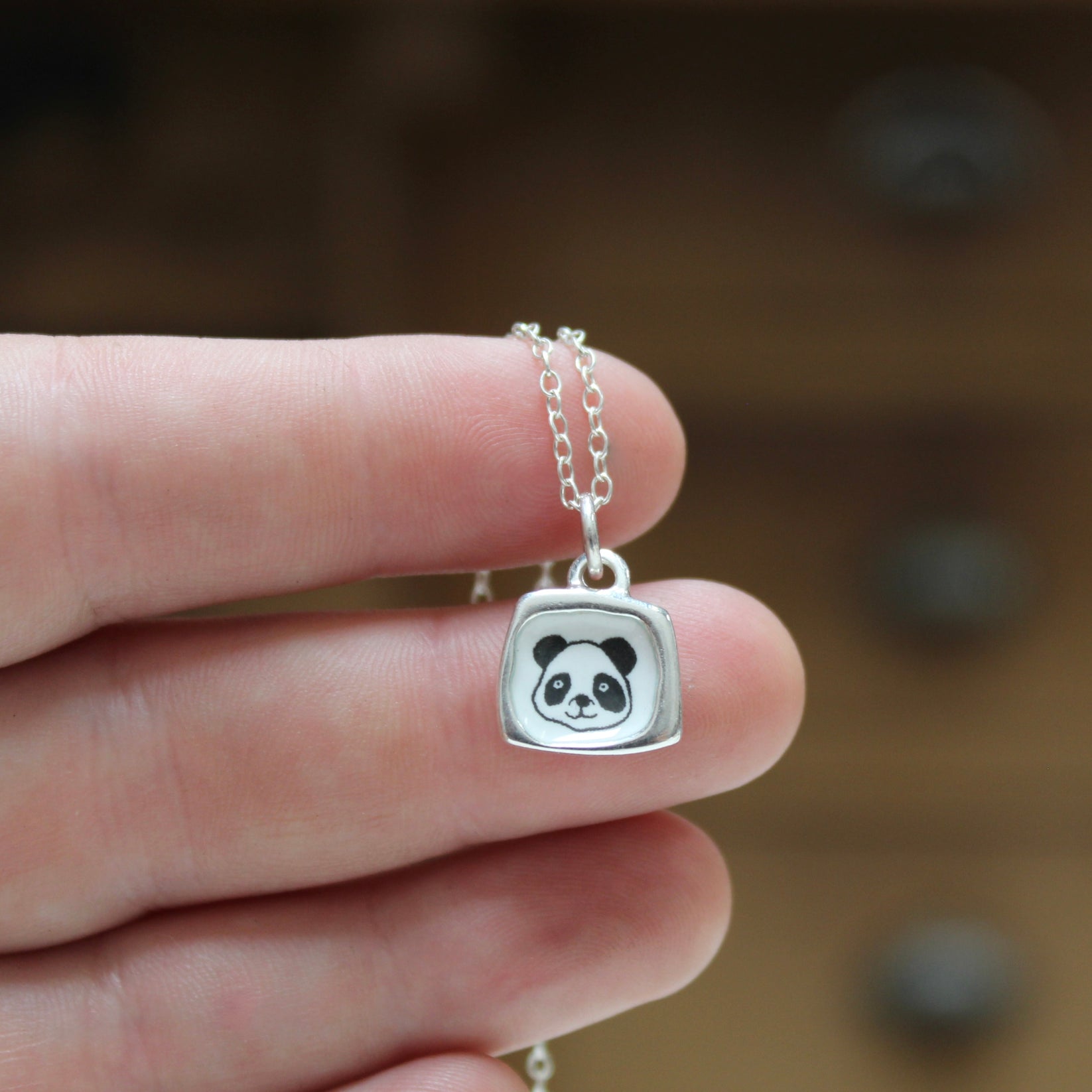 Teeny Tiny Enamel and Sterling Silver Panda Necklace on Adjustable Ser ...