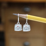 Sterling Silver Pig Dangle Earrings on Lever Backs - Sterling and Enamel Pig Jewelry