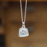 Teeny Tiny Enamel and Sterling Silver Pig Necklace on Adjustable Serling Chain - Pig Jewelry