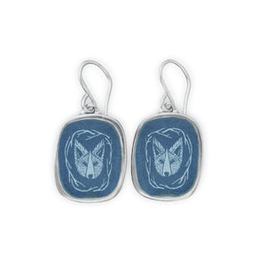 Fox Earrings - Sterling Silver and Vitreous Enamel Arctic Fox Dangle Earrings