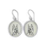 German Shepherd Earrings - Sterling Silver and Enamel Dog Breed Gift - Puppy Portrait Dangle Jewelry