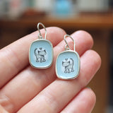 Adorable Love Cat Earrings in Ozone Blue - Sterling Silver and Enamel Cat Jewelry