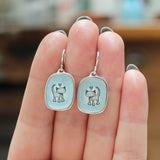 Adorable Love Cat Earrings in Ozone Blue - Sterling Silver and Enamel Cat Jewelry