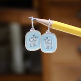 Adorable Love Dog Earrings - Sterling Silver and Vitreous Enamel Dog Earrings on Ozone Blue