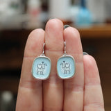 Adorable Love Dog Earrings - Sterling Silver and Vitreous Enamel Dog Earrings on Ozone Blue