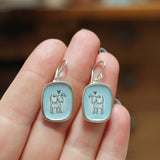 Adorable Love Dog Earrings - Sterling Silver and Vitreous Enamel Dog Earrings on Ozone Blue