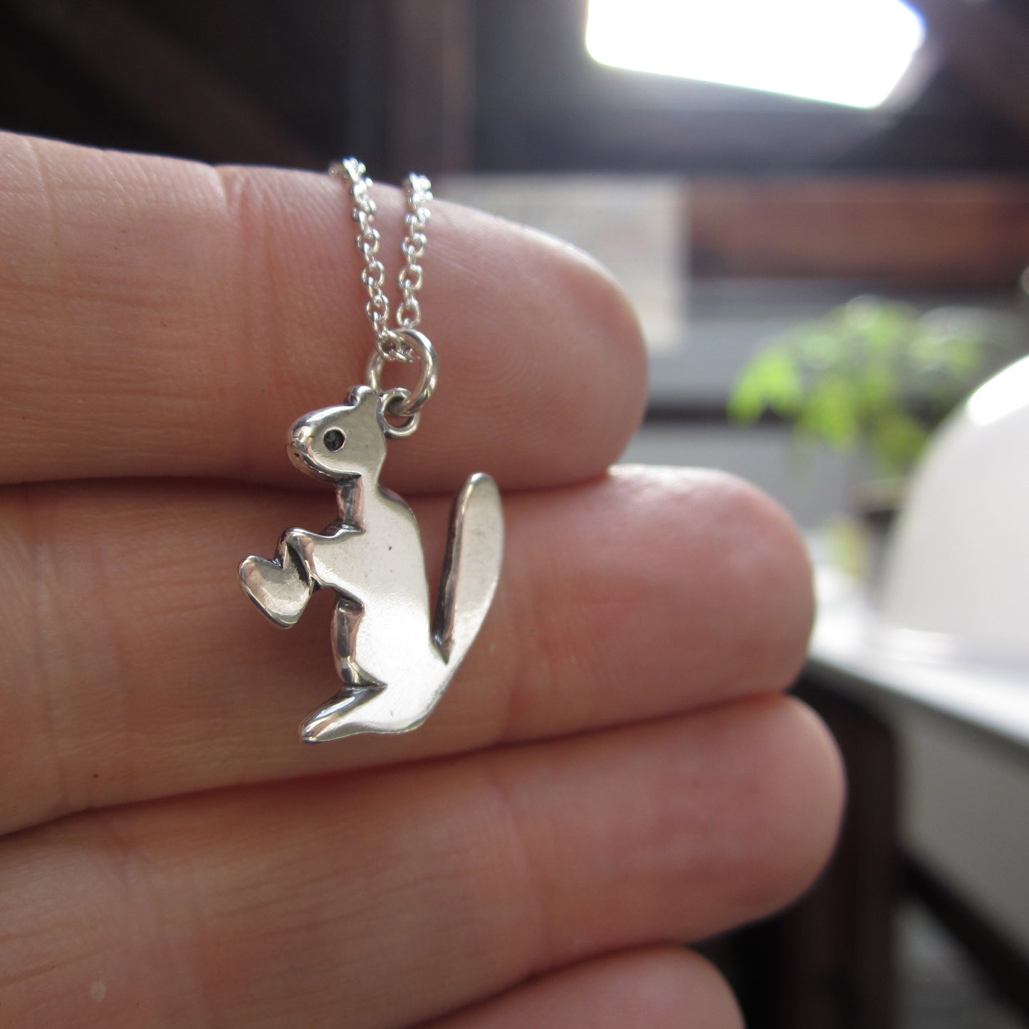 Sterling Silver Little Squirrel Charm Necklace on Adjustable Chain