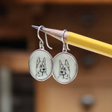 German Shepherd Earrings - Sterling Silver and Enamel Dog Breed Gift - Puppy Portrait Dangle Jewelry