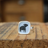 Sterling Silver Black Sheep Ring with Kiln Fired Vitreous Enamel - Black Sheep Jewelry Gift