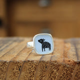 Sterling Silver Black Sheep Ring with Kiln Fired Vitreous Enamel - Black Sheep Jewelry Gift