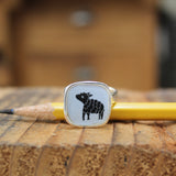 Sterling Silver Black Sheep Ring with Kiln Fired Vitreous Enamel - Black Sheep Jewelry Gift