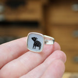 Sterling Silver Black Sheep Ring with Kiln Fired Vitreous Enamel - Black Sheep Jewelry Gift