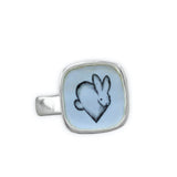 Sterling Silver Rabbit Ring with Kiln Fired Vitreous Enamel - Bunny Jewelry Gift