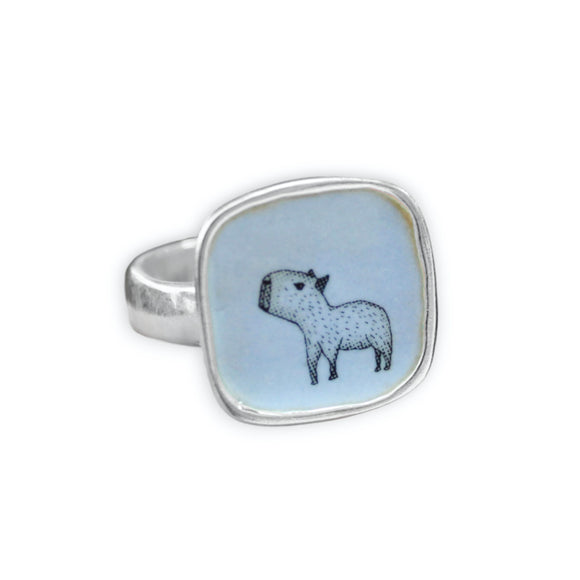 Sterling Silver Capybara Ring with Kiln Fired Vitreous Enamel - Capybara Jewelry Gift