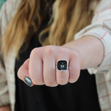 Alley Cat Ring - Feral Cat Ring - Sterling Silver Black and White Cat Statement Ring