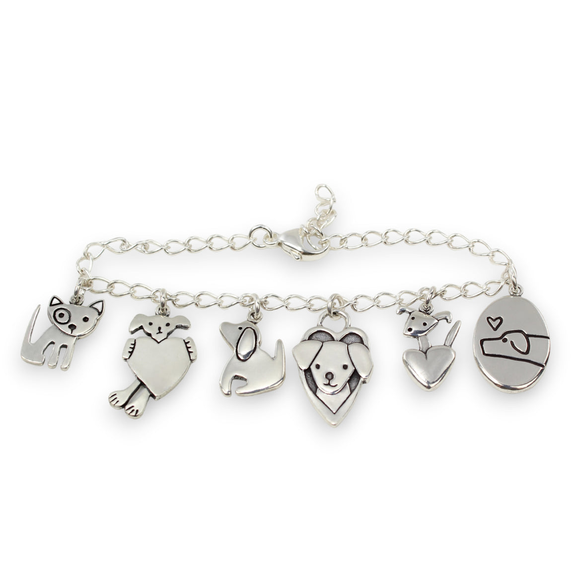 Good Dogs Charm Bracelet Sterling Silver Bracelet with 6 Dog Charms