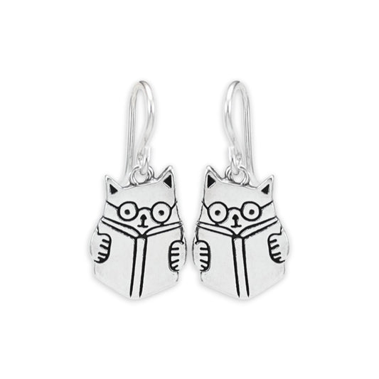 Sterling Silver Book Cat Earrings - Cat Jewelry