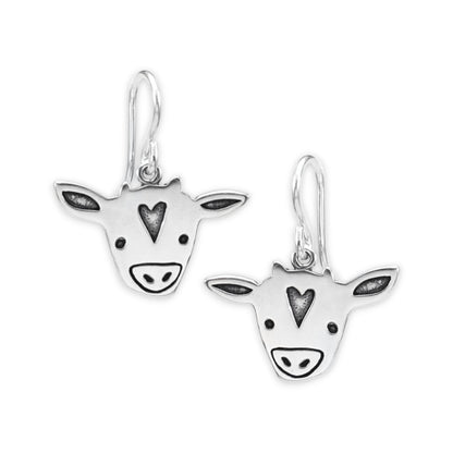 Sterling Silver Cow Charm Earrings