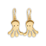 Gold Octopus Earrings - Gold Dipped Sterling Silver Quadropus Dangles on Gold Filled Ear Wires