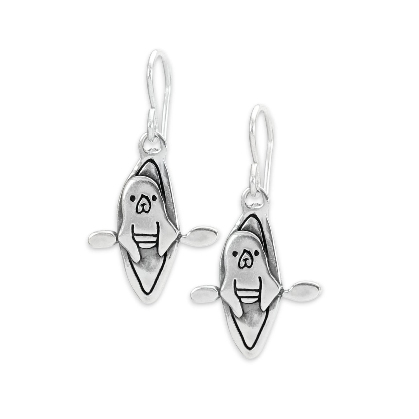 Kayaking Seal Charm Earrings - Sterling Silver Funny Seal Dangle Earrings