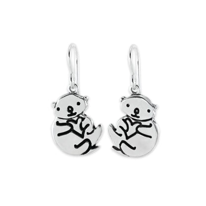 Sterling Silver Otter Charm Earrings - Otter Jewelry