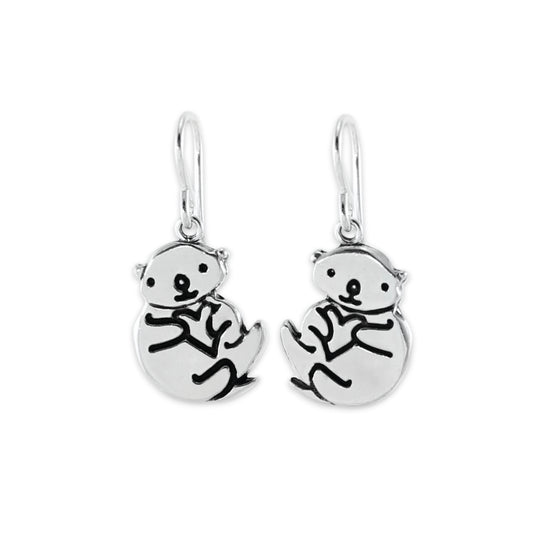 Sterling Silver Otter Charm Earrings - Otter Jewelry