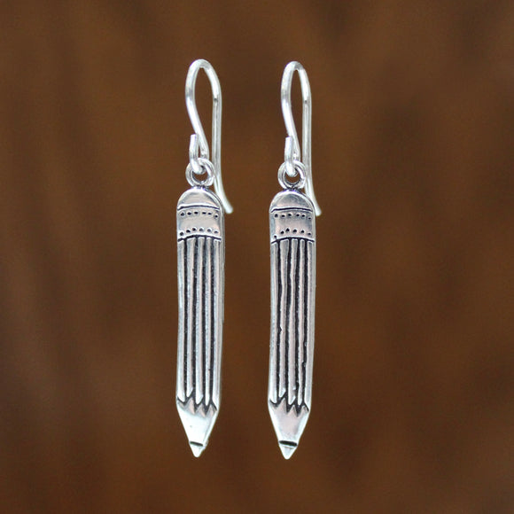 Sterling Silver Pencil Charm Earrings for Artist, Designers, Architects, Teachers, Students, Mathematicians, Poets, Writers, Wordsmiths