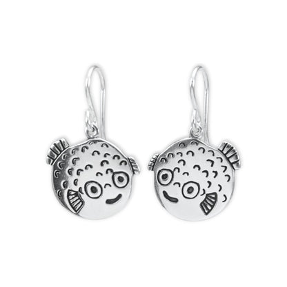 Sterling Silver Pufferfish Charm Earrings