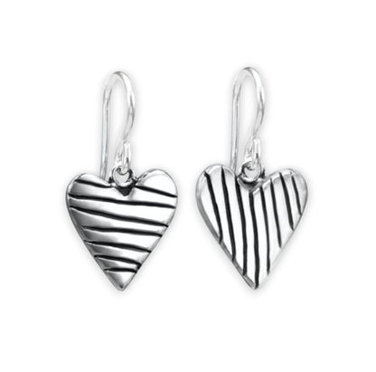 Sterling Silver Little Stripe Heart Earrings