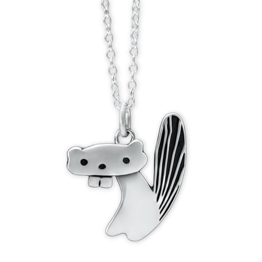 Sterling Silver Beaver Charm Necklace on an Adjustable Chain - Beaver Charm