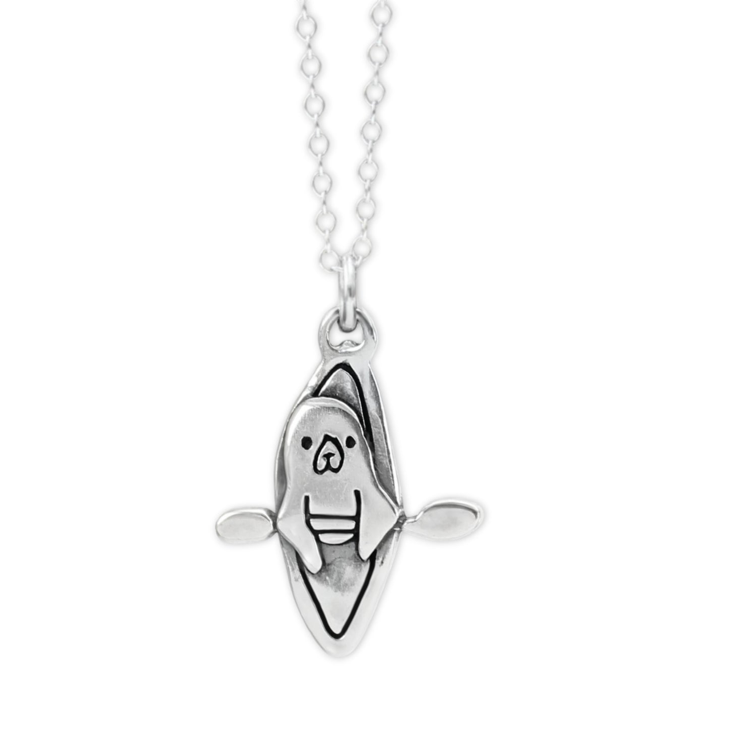 Sterling Silver Kayaking Seal Necklace - Otter in a Kayak Pendant