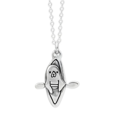 Sterling Silver Kayaking Seal Necklace - Otter in a Kayak Pendant