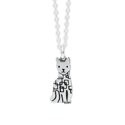 Sterling Silver Modern Sitting Cat Charm on Adjustable Cable Chain