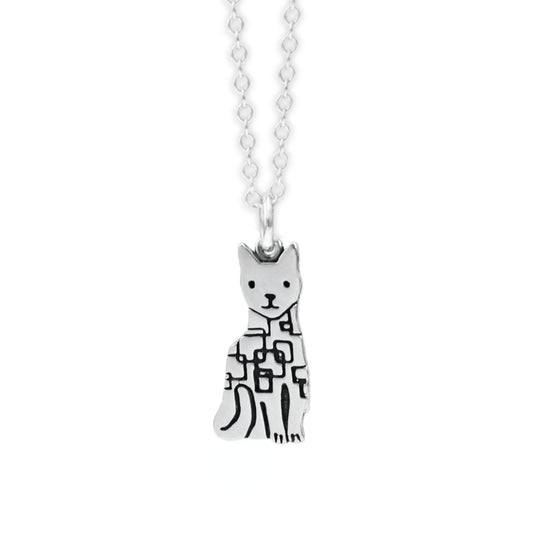 Sterling Silver Modern Sitting Cat Charm on Adjustable Cable Chain