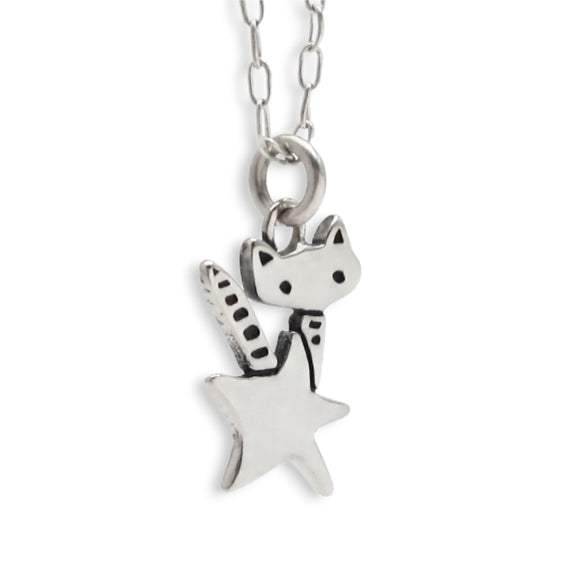 Sterling Silver Little Rocket Cat Necklace - Cat Jewelry