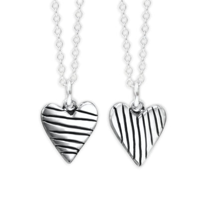 Sterling Silver Reversible Little Stripe Heart Necklace