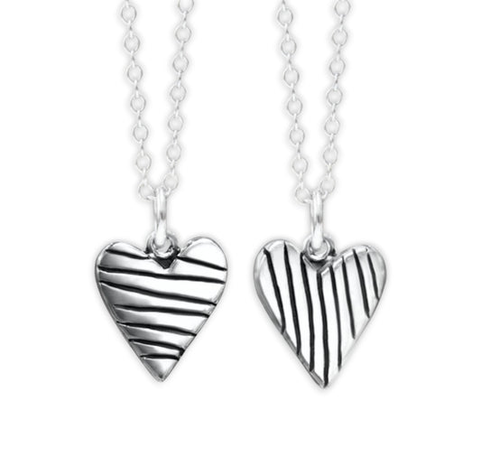 Sterling Silver Reversible Little Stripe Heart Necklace