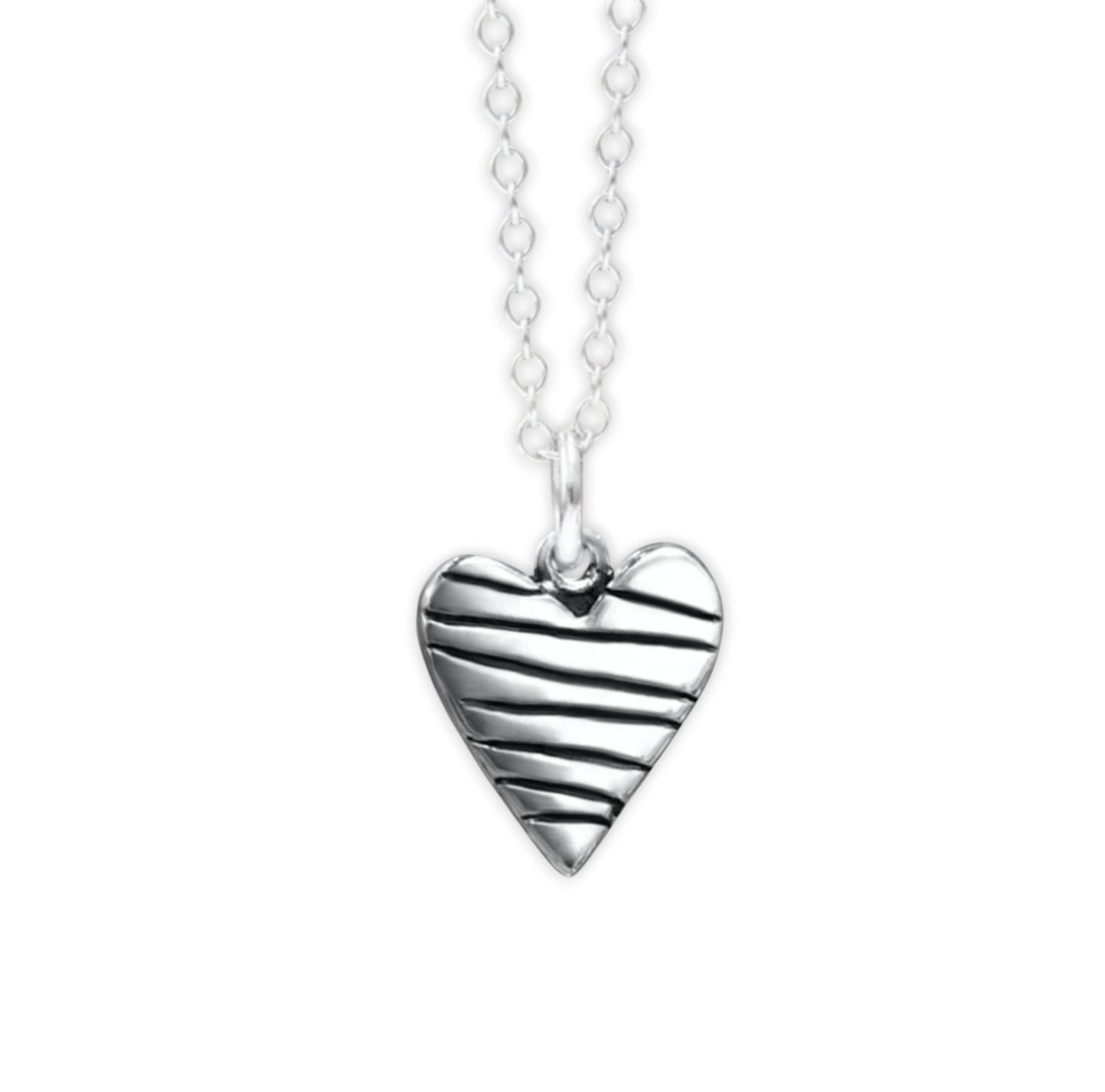 Sterling Silver Reversible Little Stripe Heart Necklace