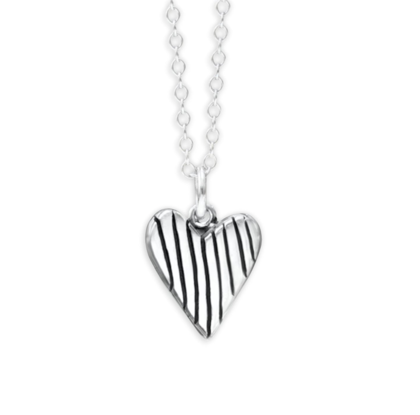 Sterling Silver Reversible Little Stripe Heart Necklace